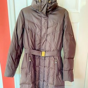Long down puffer coat UEC size M Andrew Marc. Marc New York. Brass accents Belt